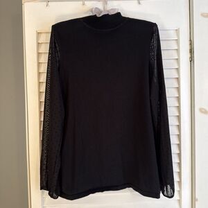 Anne Klein Mock Neck Sweater Women’s size XL Black Sheer Dot Sleeves Whimsigoth